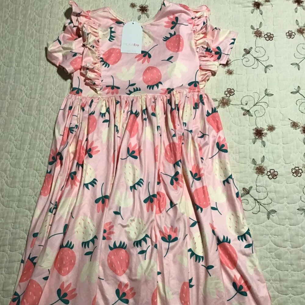New Mila & Rose Girl's Strawberry Theme Short Sleeve Twirl Dress, Size 9/10